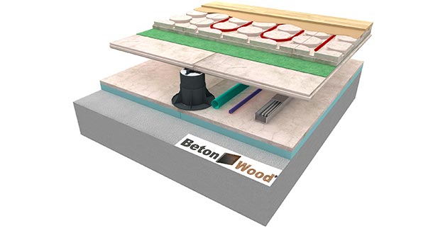 Pavimento radiante sopraelevato BetonRadiant su BetonWood TG e BetonStyr