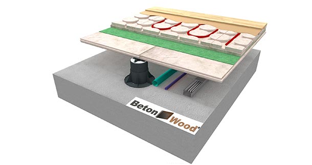 Pavimento radiante sopraelevato BetonRadiant su BetonWood TG